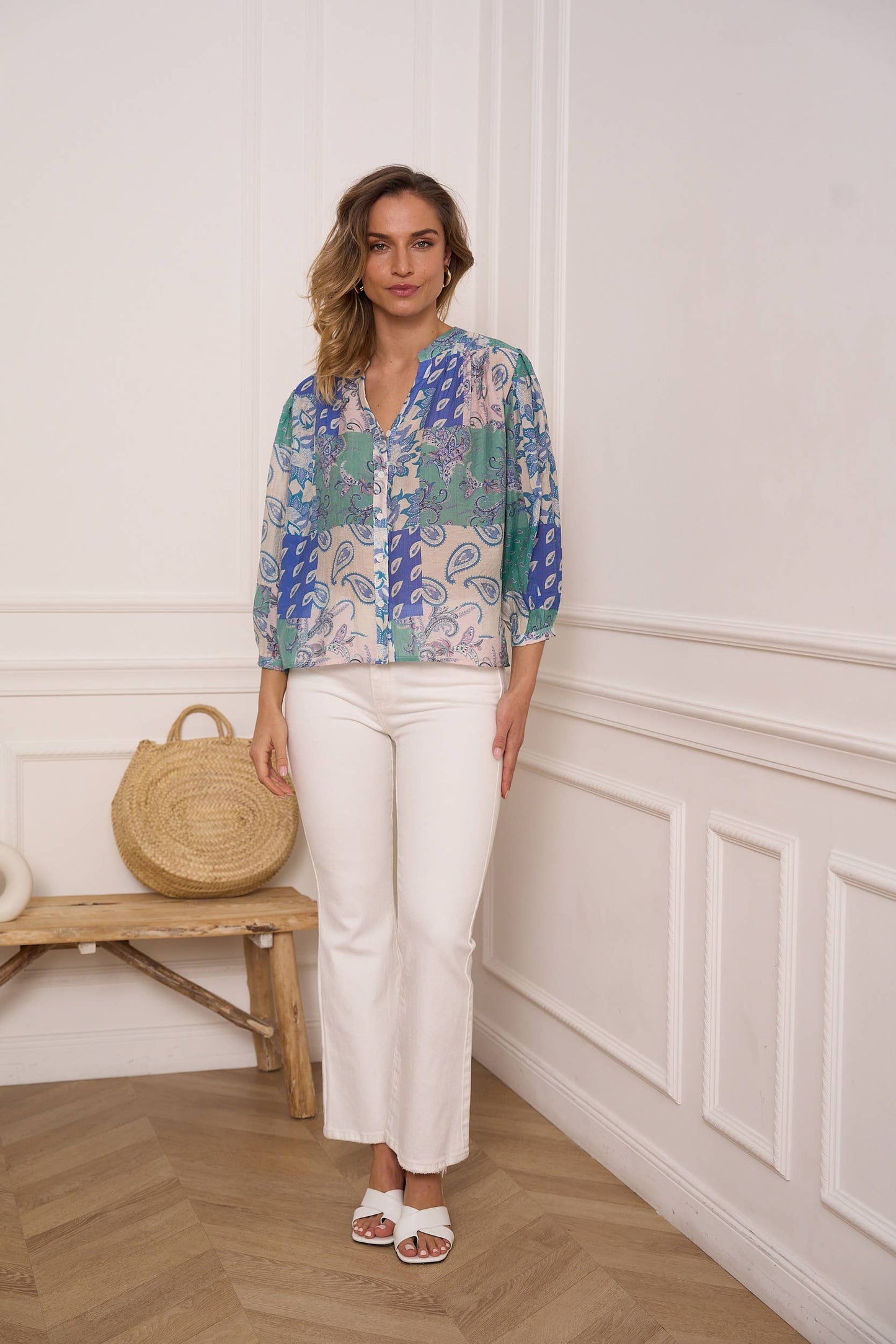 Saint Tropez printed silk shirt - CK08136: 1 S - 1 M - 1 L / Sky Blue