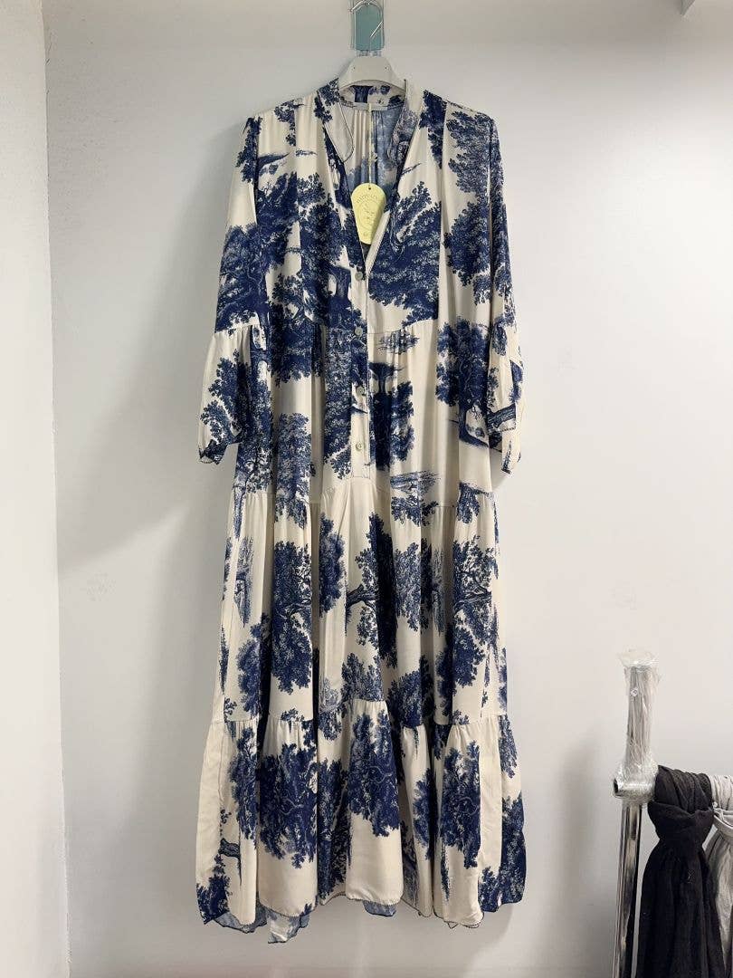 Printed long dress : One size / Navy