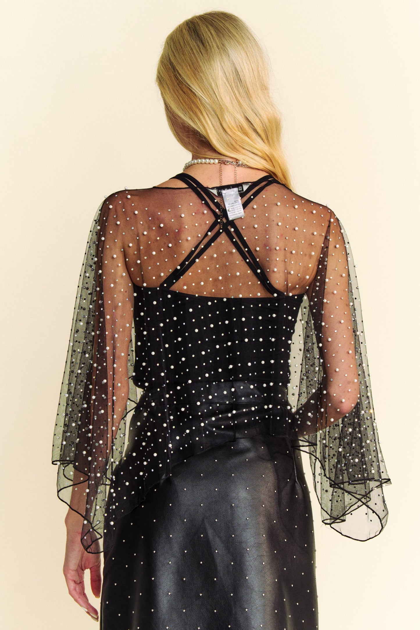 Pearl Rhinestone Mesh Top