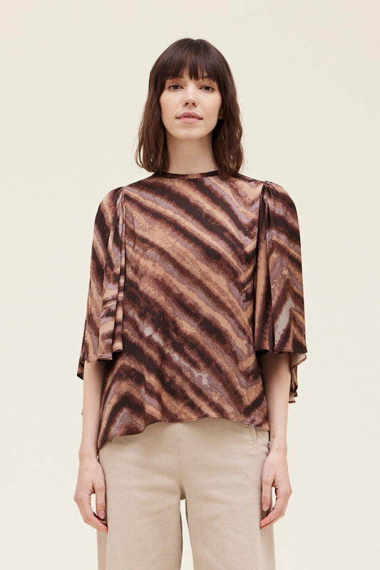 Pleated Sleeve Print Top