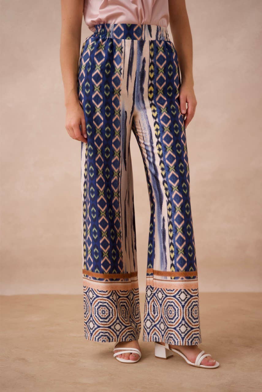 Patchwork printed Palazzo pants - CK08183-6: Navy / 1S-1M-1L-1XL