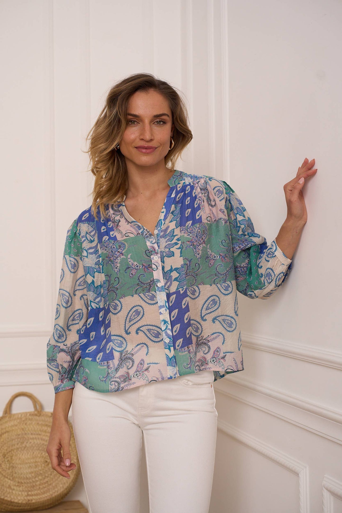 Saint Tropez printed silk shirt - CK08136: 1 S - 1 M - 1 L / Blue green