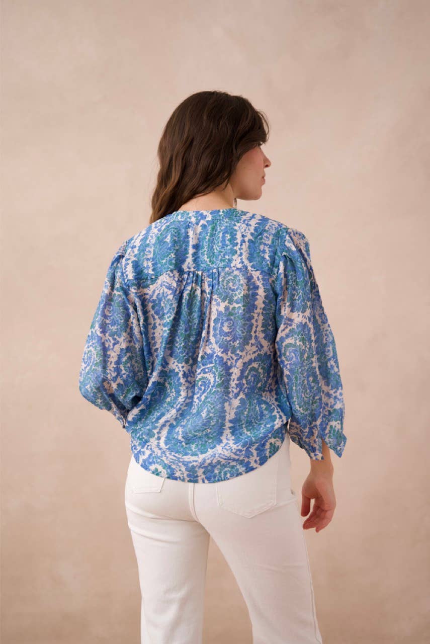 Saint Tropez printed silk shirt - CK08136: 1 S - 1 M - 1 L / Indigo Blue