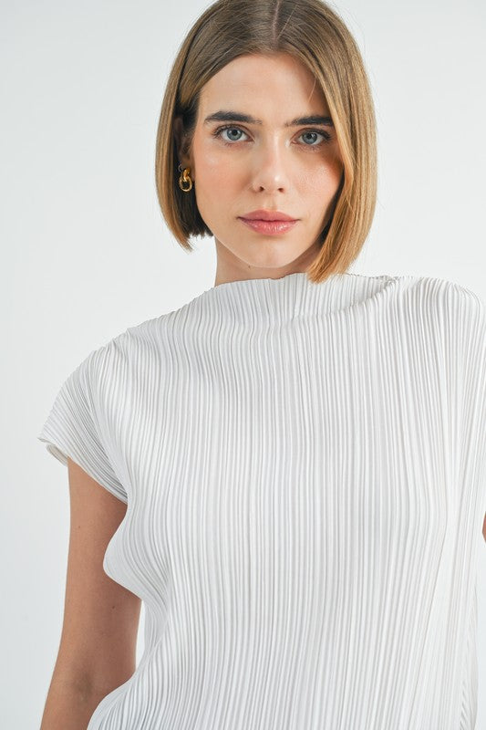 Pleat Mock Neck Top