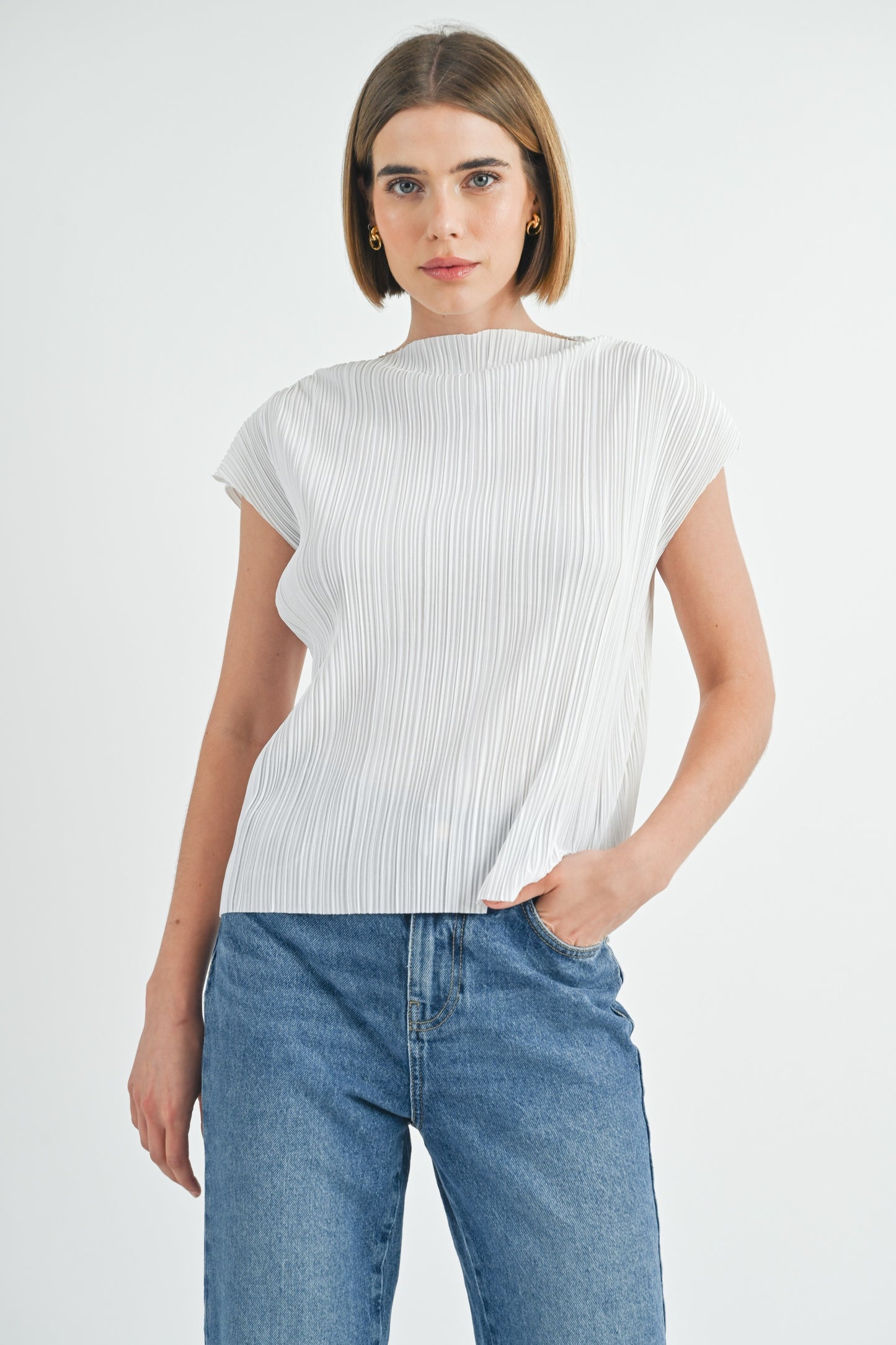 Pleat Mock Neck Top