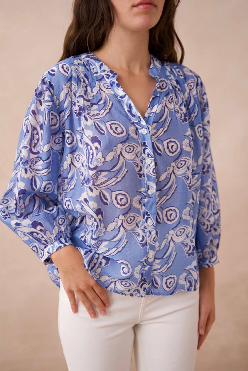 Saint Tropez printed silk shirt - CK08136: 1 S - 1 M - 1 L / Indigo Blue