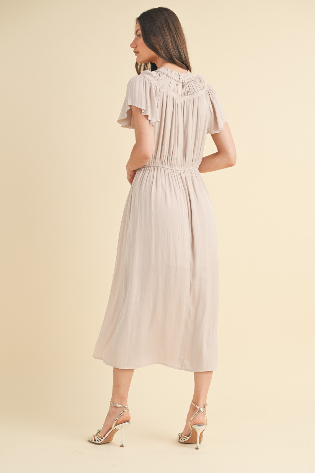 Ruffle Slv Midi Dress