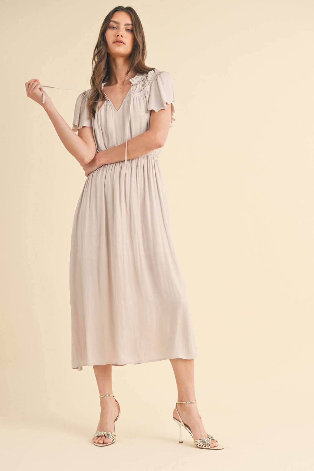 Ruffle Slv Midi Dress