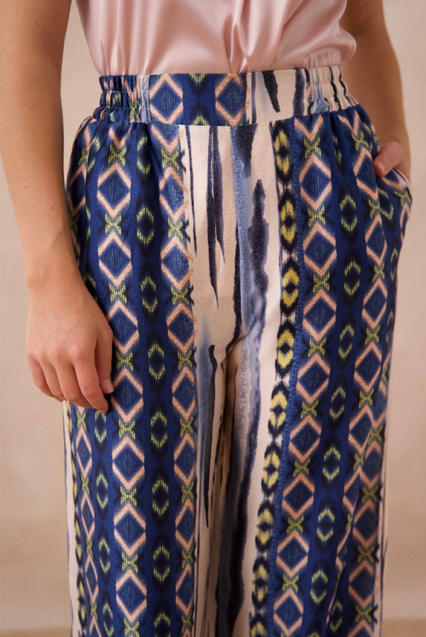 Patchwork printed Palazzo pants - CK08183-6: Navy / 1S-1M-1L-1XL