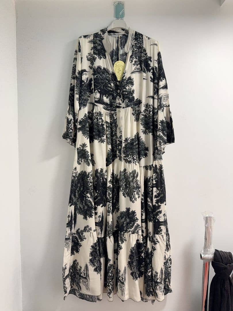 Printed long dress : One size / Navy