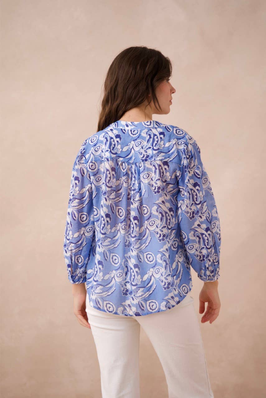 Saint Tropez printed silk shirt - CK08136: 1 S - 1 M - 1 L / Indigo Blue