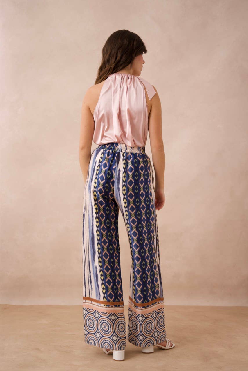 Patchwork printed Palazzo pants - CK08183-6: Navy / 1S-1M-1L-1XL