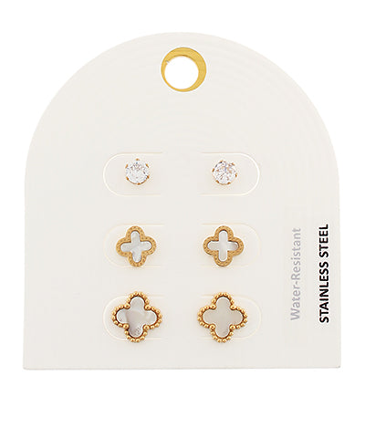 3 set Clover Stud Earring