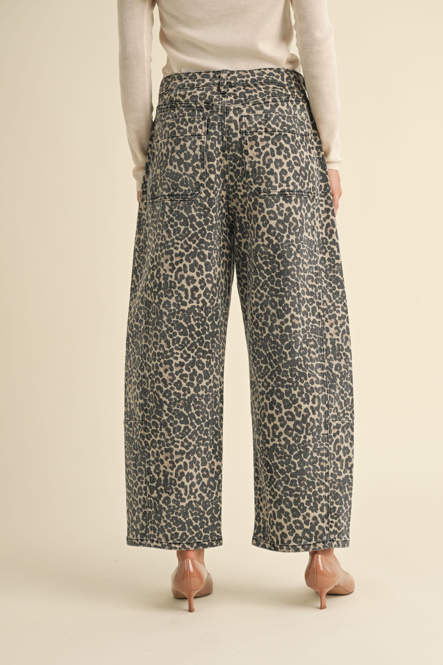 Leopard Print Barrel Pants