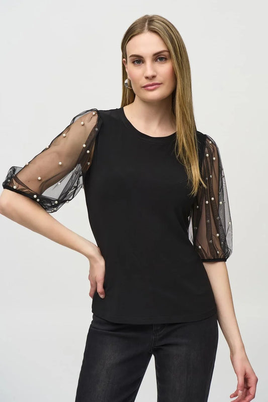 Silky Top W/ Mesh Sleeves