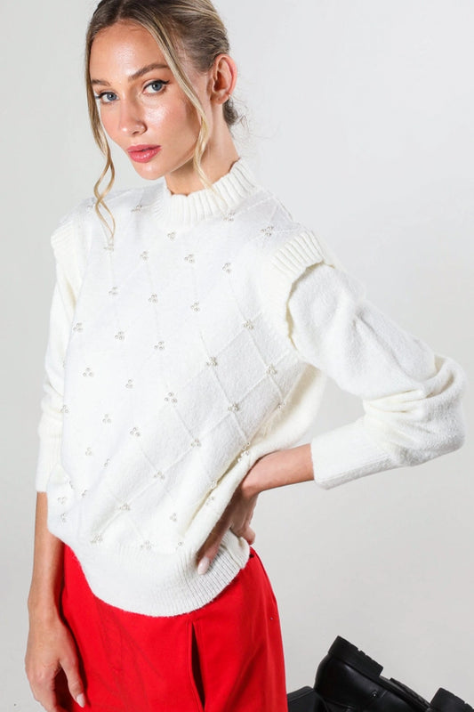 Pearl Detail Crew Sweater