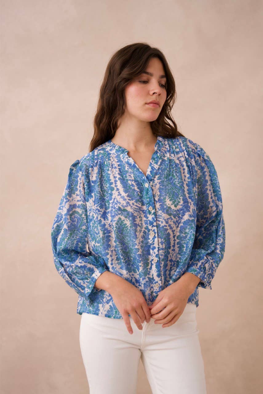 Saint Tropez printed silk shirt - CK08136: 1 S - 1 M - 1 L / Indigo Blue