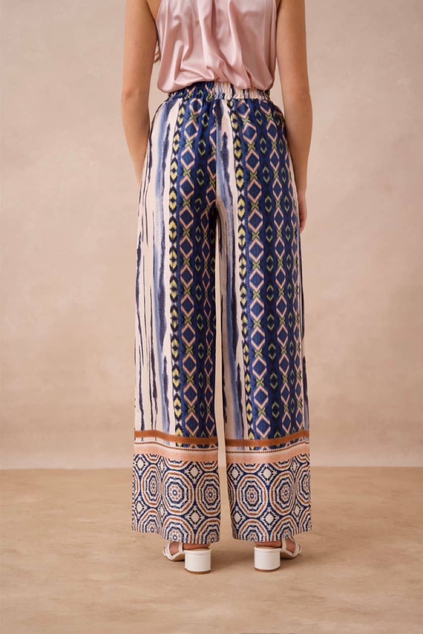 Patchwork printed Palazzo pants - CK08183-6: Navy / 1S-1M-1L-1XL