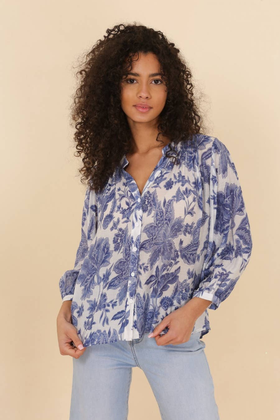 Saint Tropez printed silk shirt - CK08136: 1 S - 1 M - 1 L / Indigo Blue