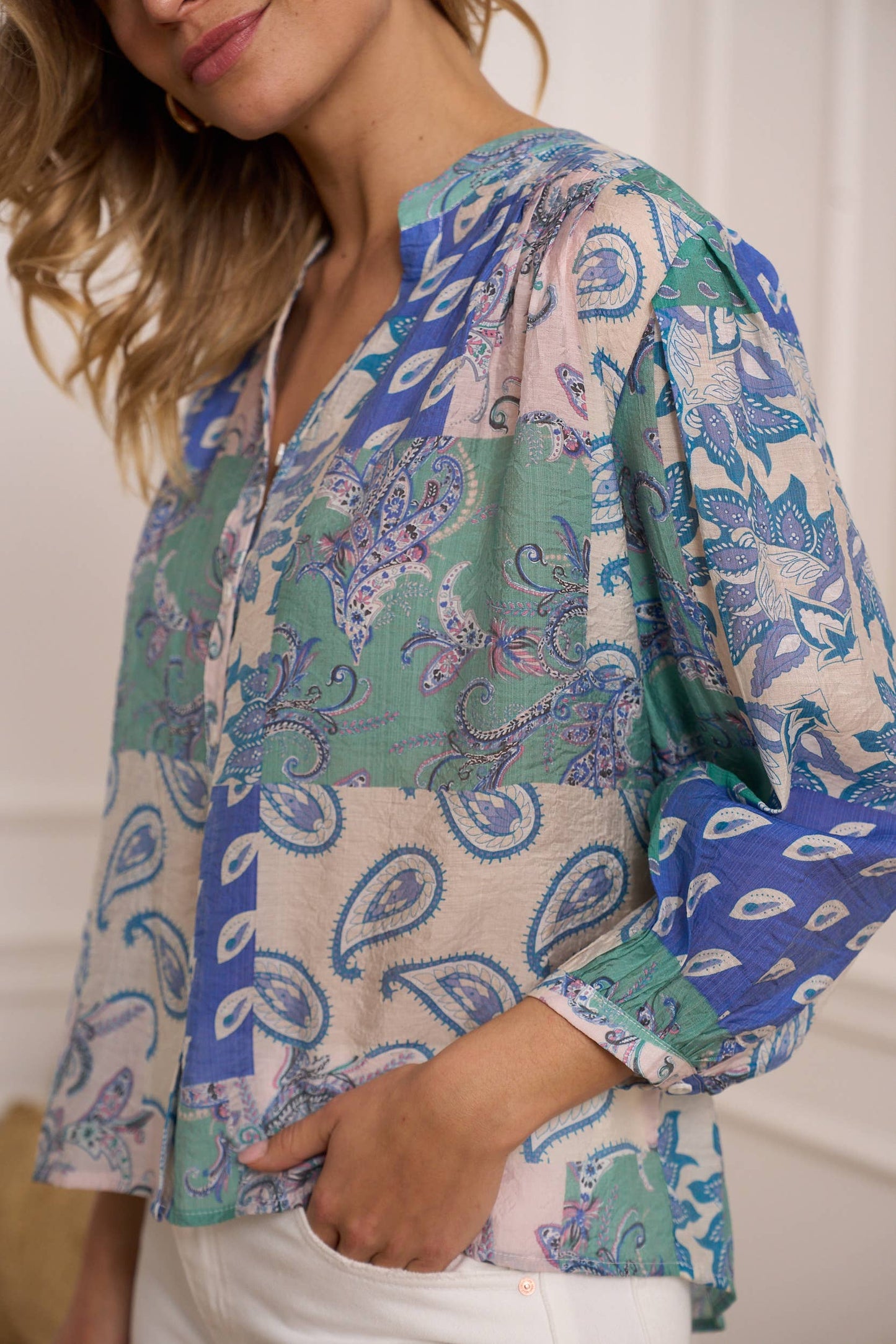 Saint Tropez printed silk shirt - CK08136: 1 S - 1 M - 1 L / Indigo Blue