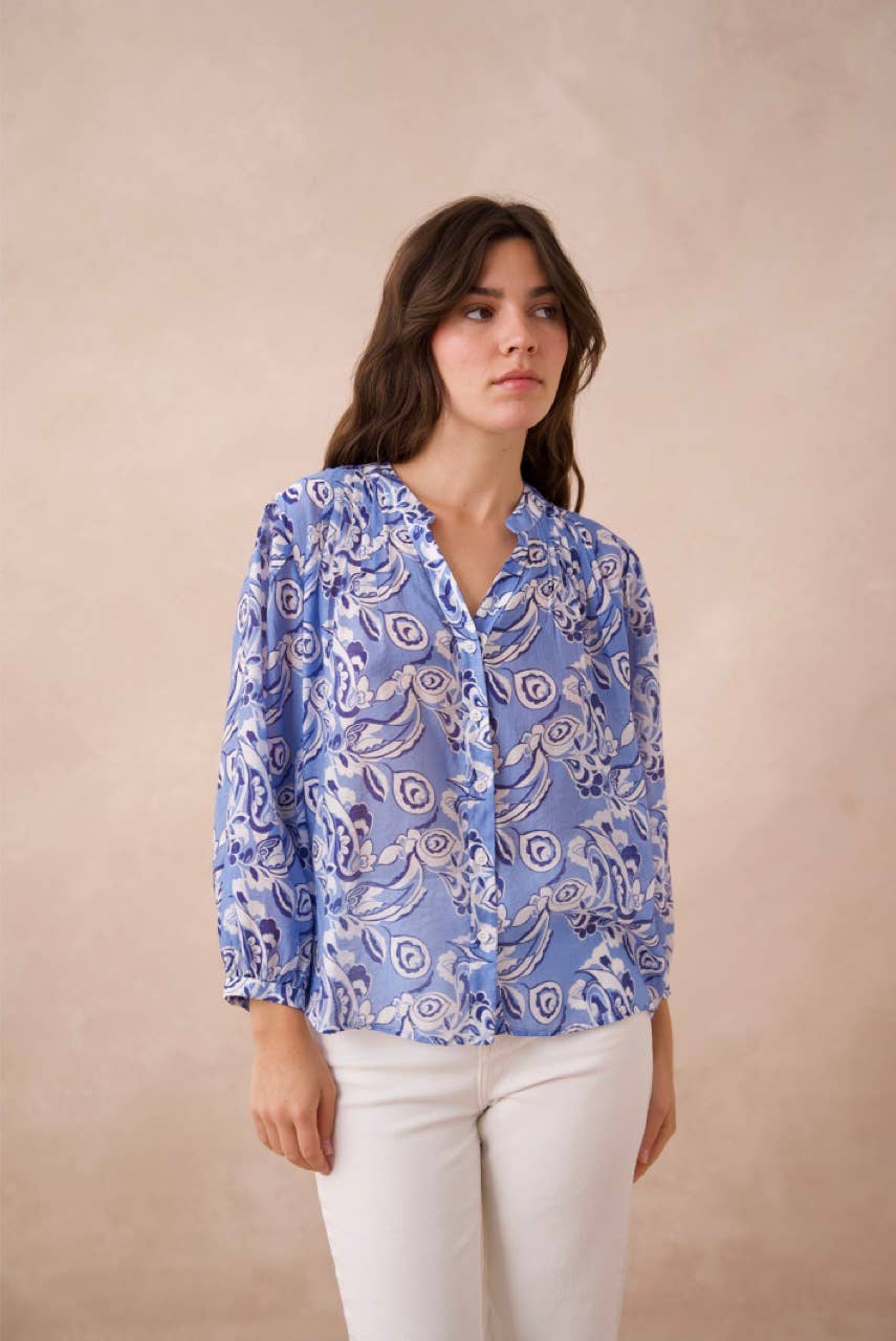 Saint Tropez printed silk shirt - CK08136: 1 S - 1 M - 1 L / Indigo Blue