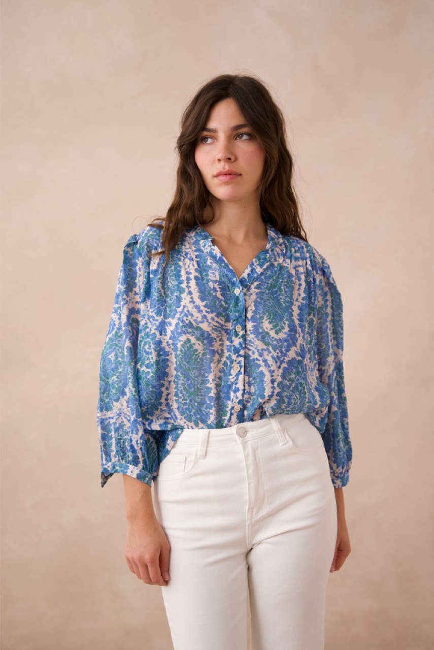 Saint Tropez printed silk shirt - CK08136: 1 S - 1 M - 1 L / Sky Blue