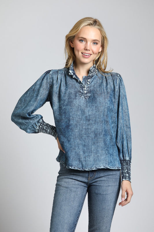 Moonwash Rouched Collar Top